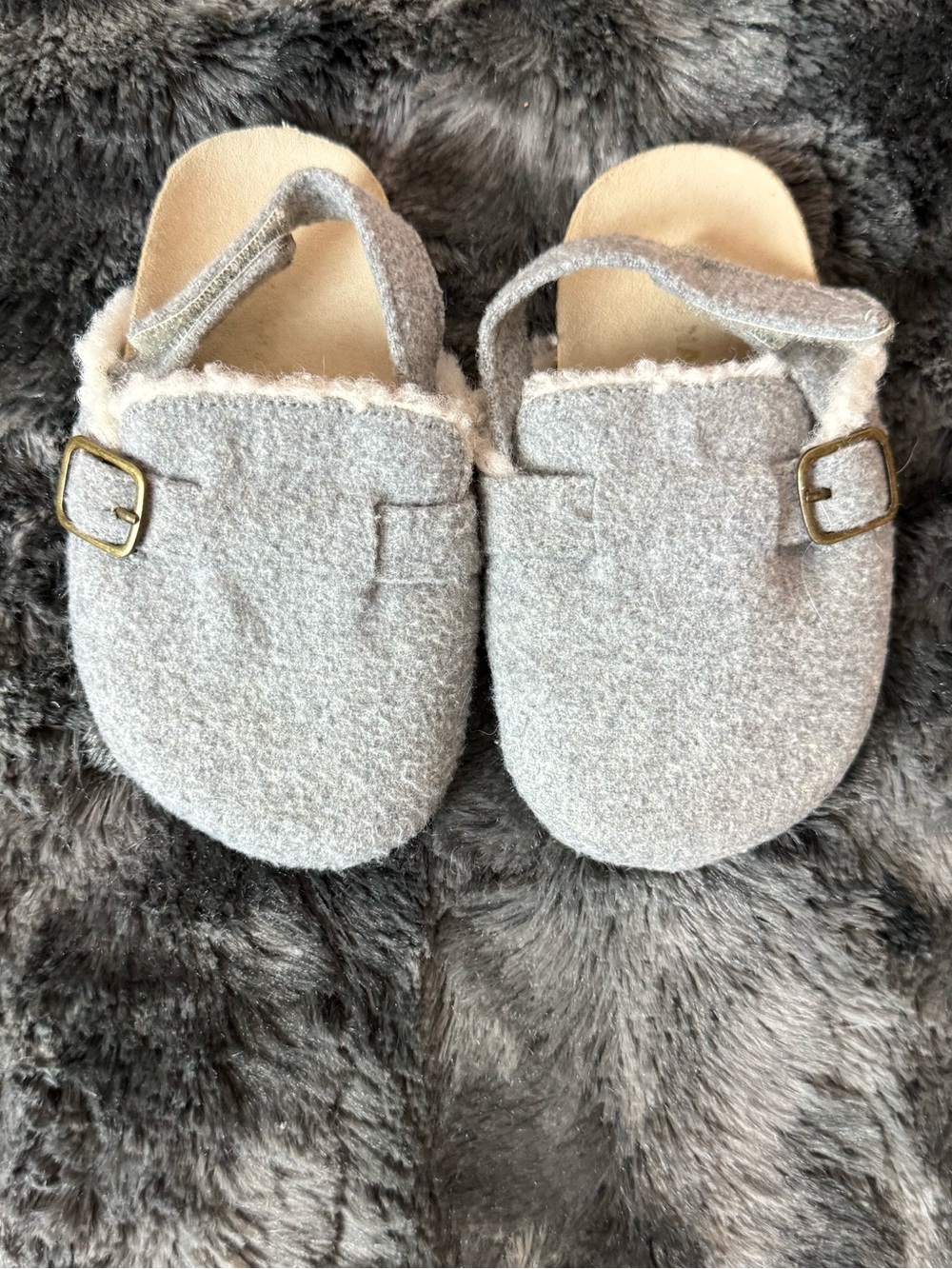 Old Navy Cozy Gray Baby Slip-On Booties with Buckle Strap